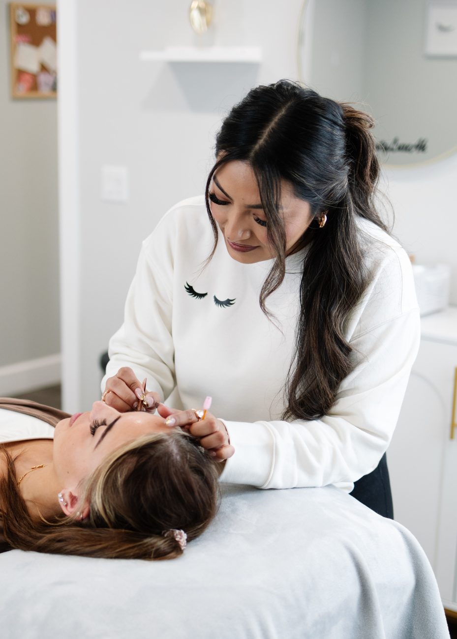 Nancy applying lash extensions